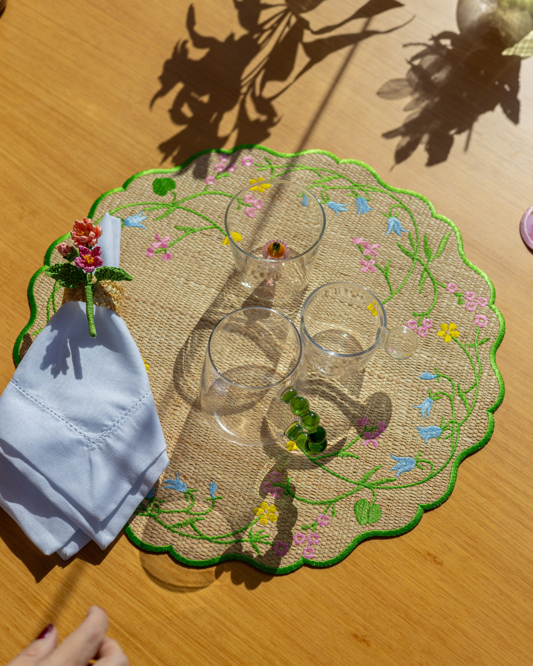 Conjunto 4 Peças Jogo Americano Palha Floral Green