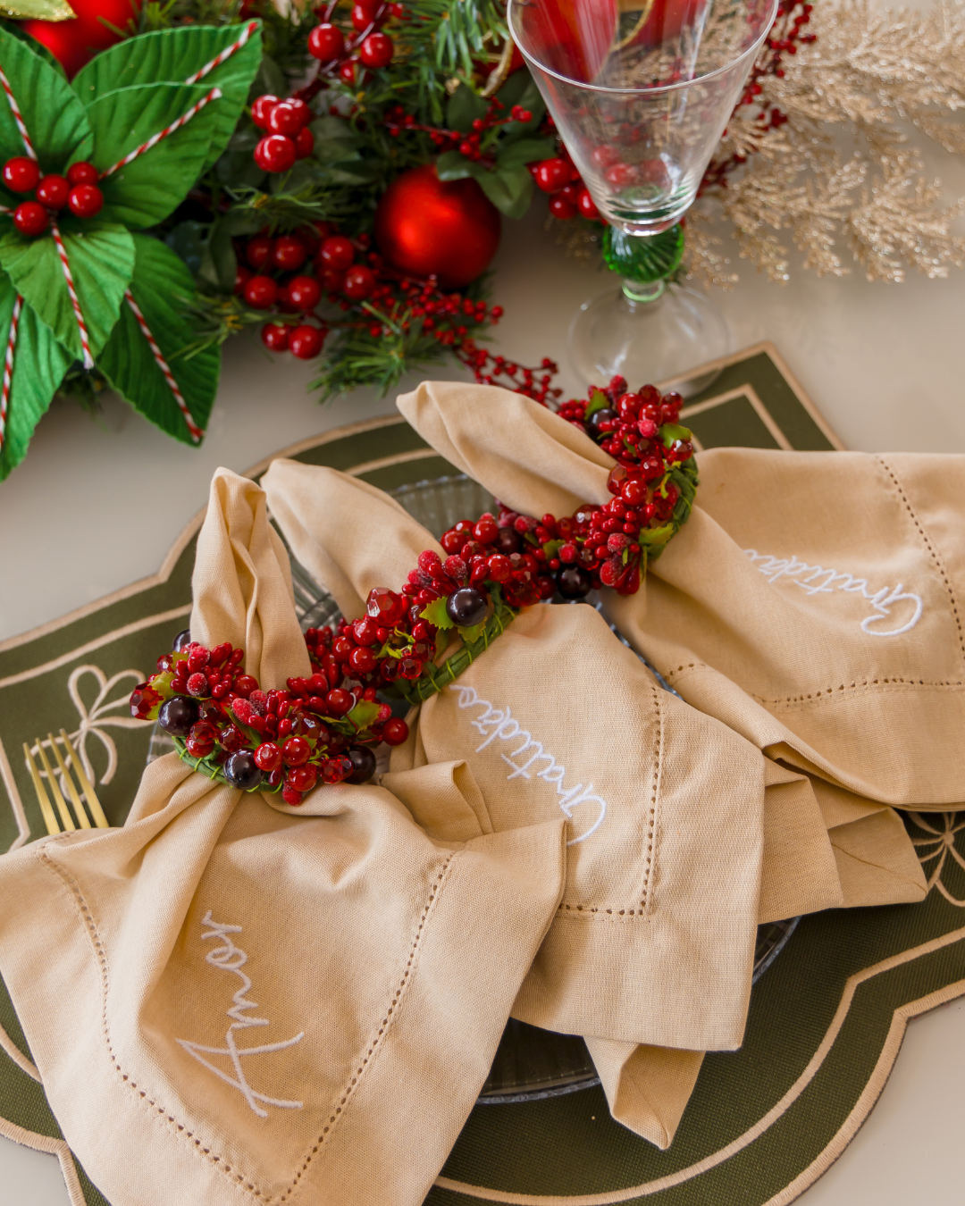 Porta Guardanapo Red Berries e Pérolas Vermelhas