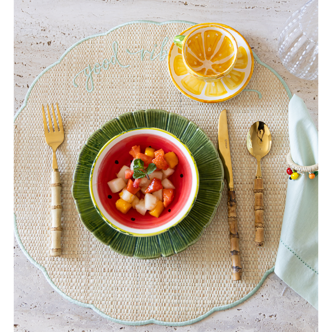 Conjunto 6 Peças Jogo Americano Colorido Palha Good Vibes - Sem Guardanapo