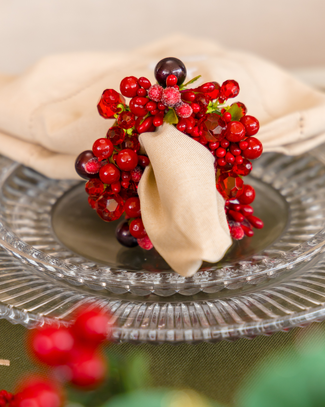 Porta Guardanapo Red Berries e Pérolas Vermelhas