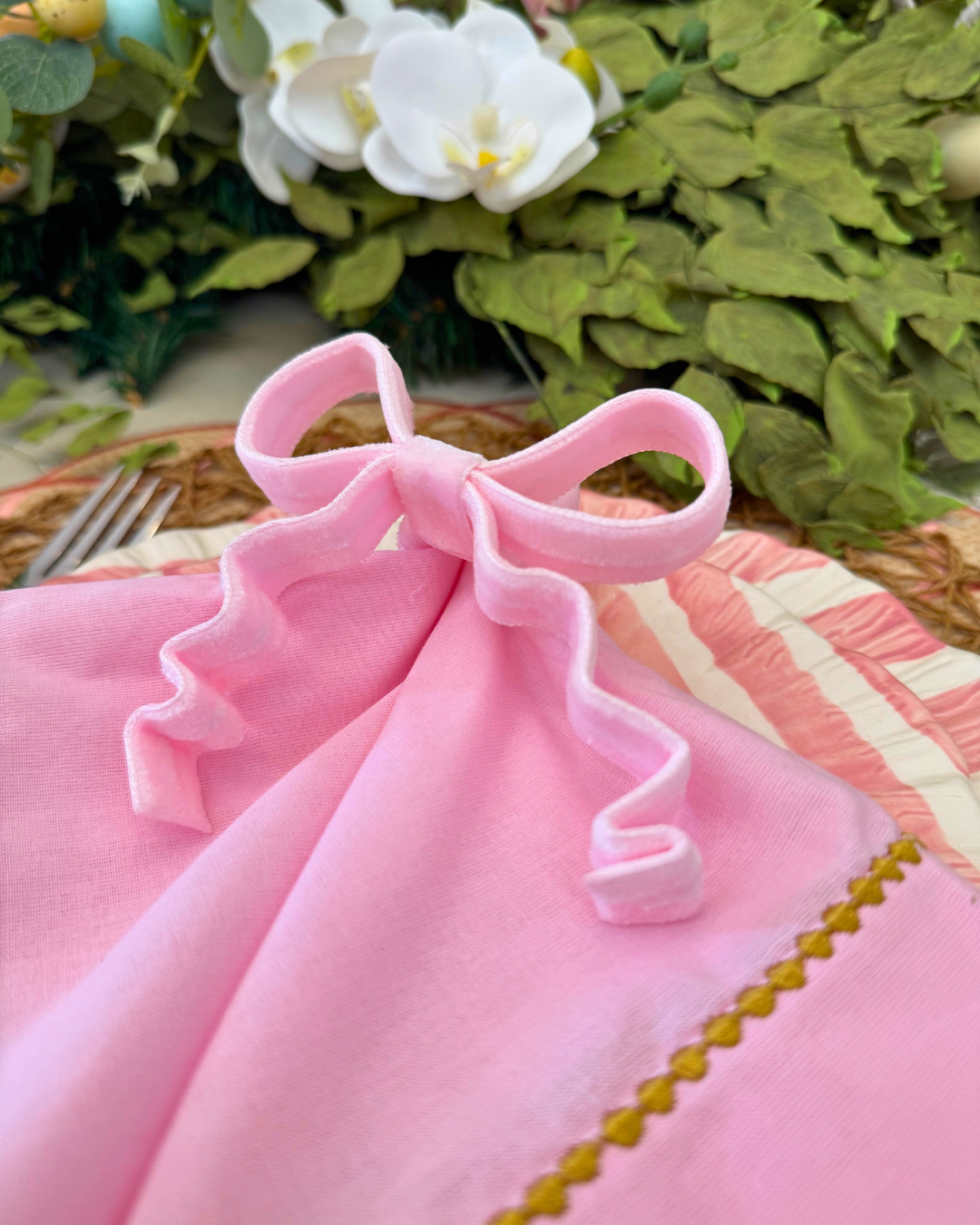 Porta Guardanapo Laço com Ondinhas Rosa Claro (unidade)