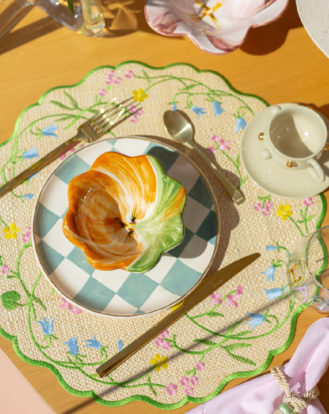 Conjunto 4 Peças Jogo Americano Palha Floral Green