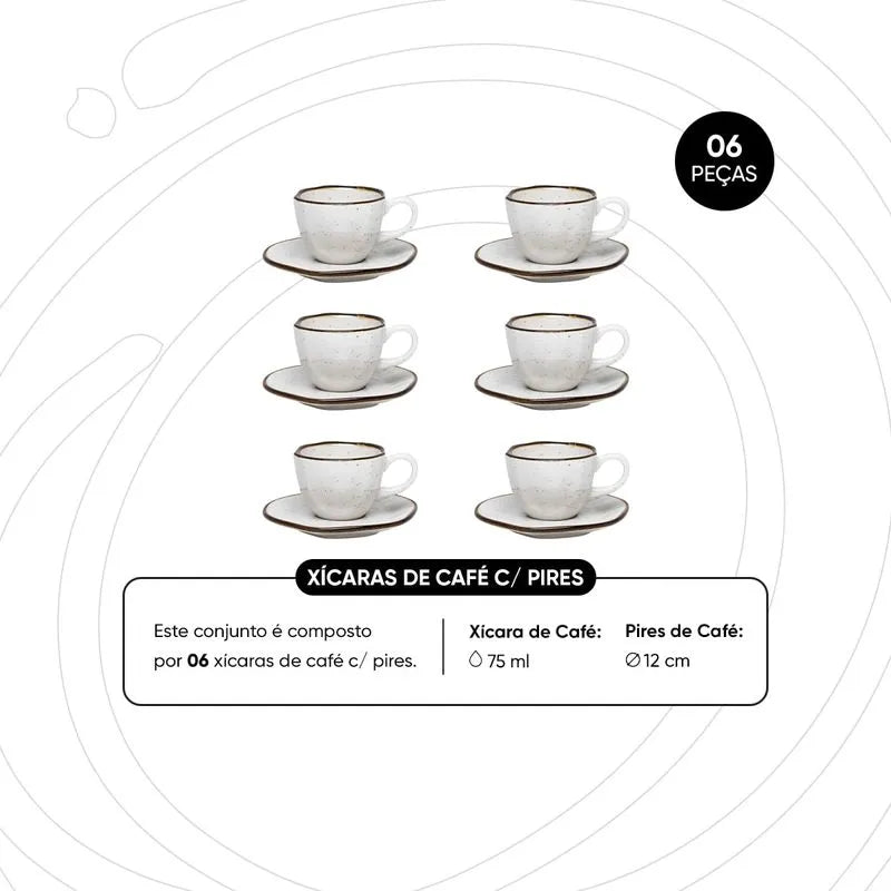 Jogo de 6 Xícaras de Cafezinho 75 Ml Com Pires Ryo Maresia