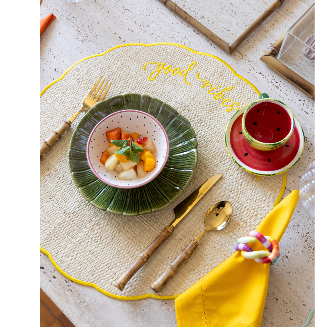 Conjunto 6 Peças Jogo Americano Colorido Palha Good Vibes - Sem Guardanapo