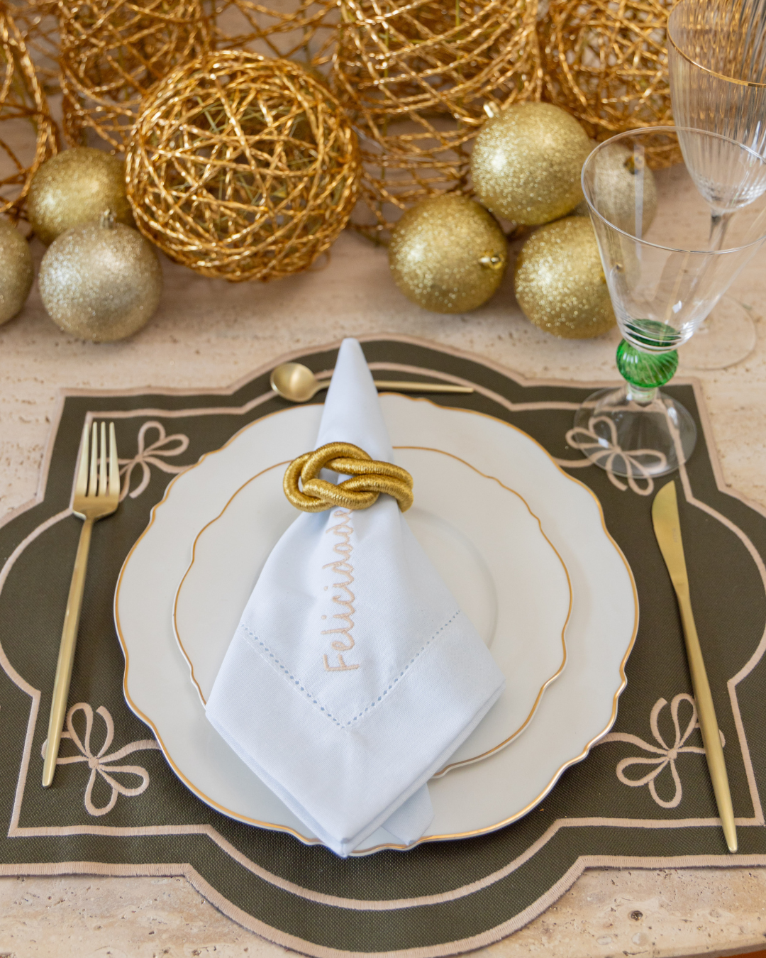 Conjunto 4 Peças Jogo Americano Impermeável Dupla Face Verde e Vinho Laço