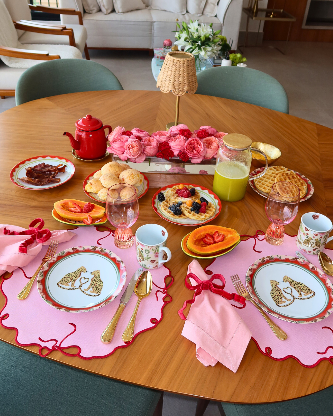 Dupla de Jogo Americano Laço Dupla Face Vermelho/ Rosa/ Azul