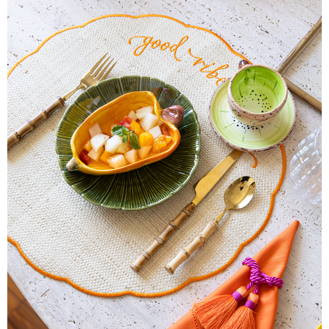 Conjunto 6 Peças Jogo Americano Colorido Palha Good Vibes - Sem Guardanapo