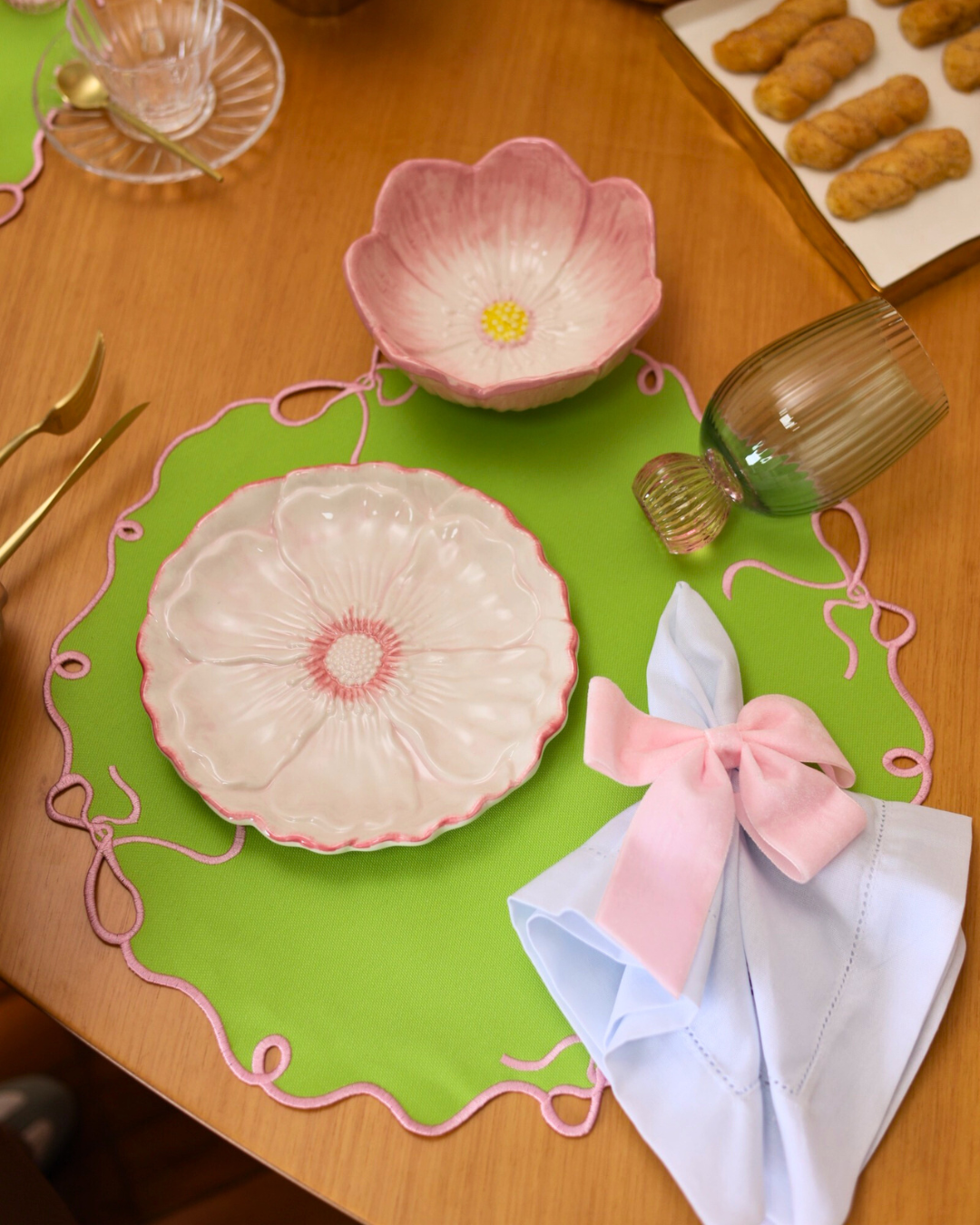 Jogo Americano Laço – Verde com Rosa (4 peças)