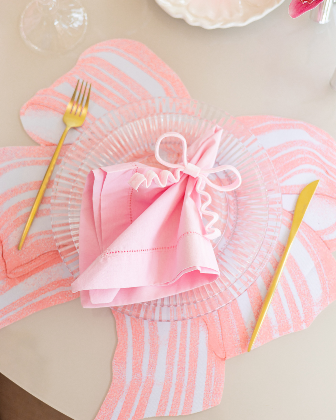 Porta Guardanapo Laço com Ondinhas Rosa Claro (unidade)