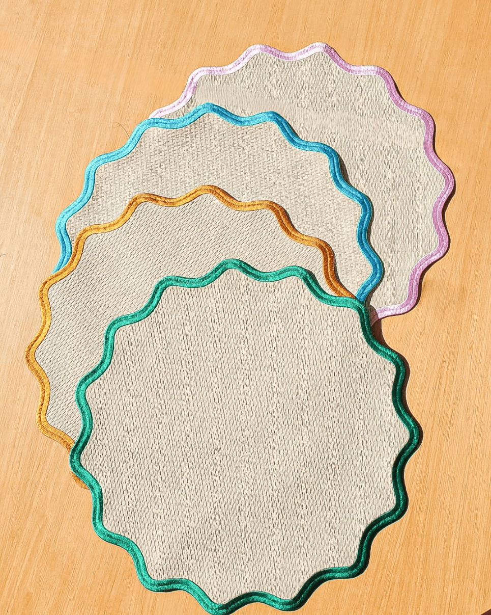 Conjunto Jogo Americano Palha Borda Colorida Mix and Match - 4 Peças