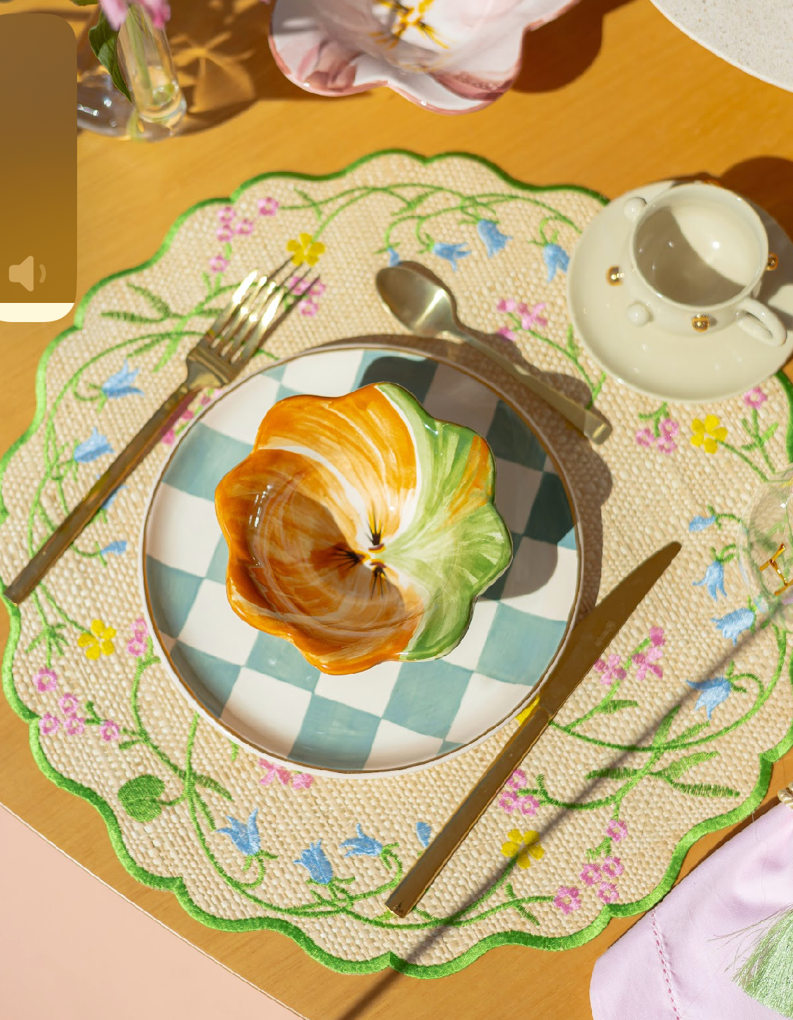 Conjunto 4 Peças Jogo Americano Palha Floral Green