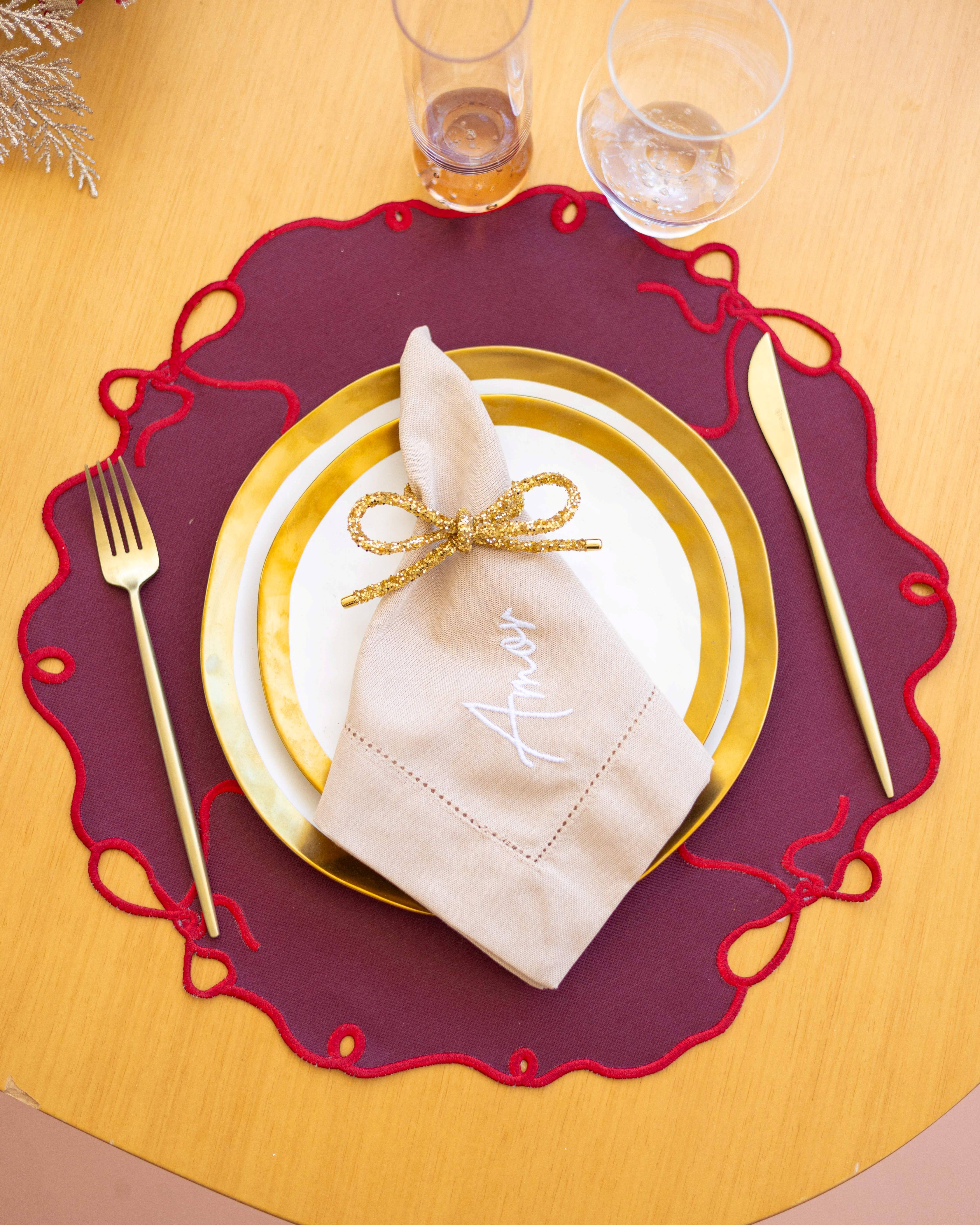 Jogo Americano Laço Dupla Face Verde/Vermelho - 4 Peças