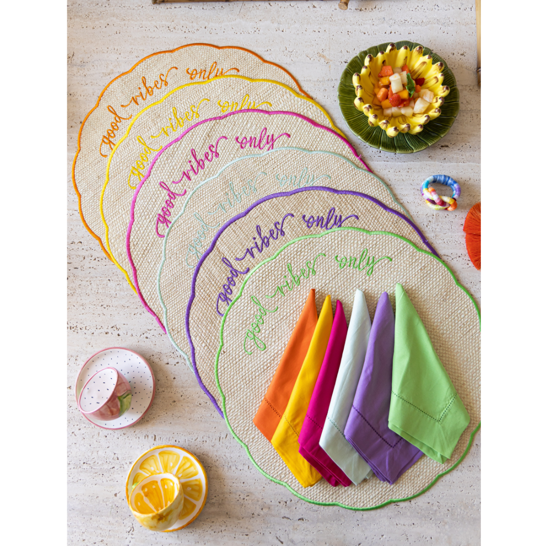 Conjunto 6 Peças Jogo Americano Colorido Palha Good Vibes - Sem Guardanapo
