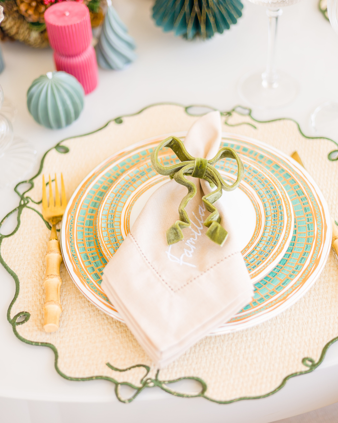 Jogo Americano Palha Laço Verde Oliva - 4 Peças