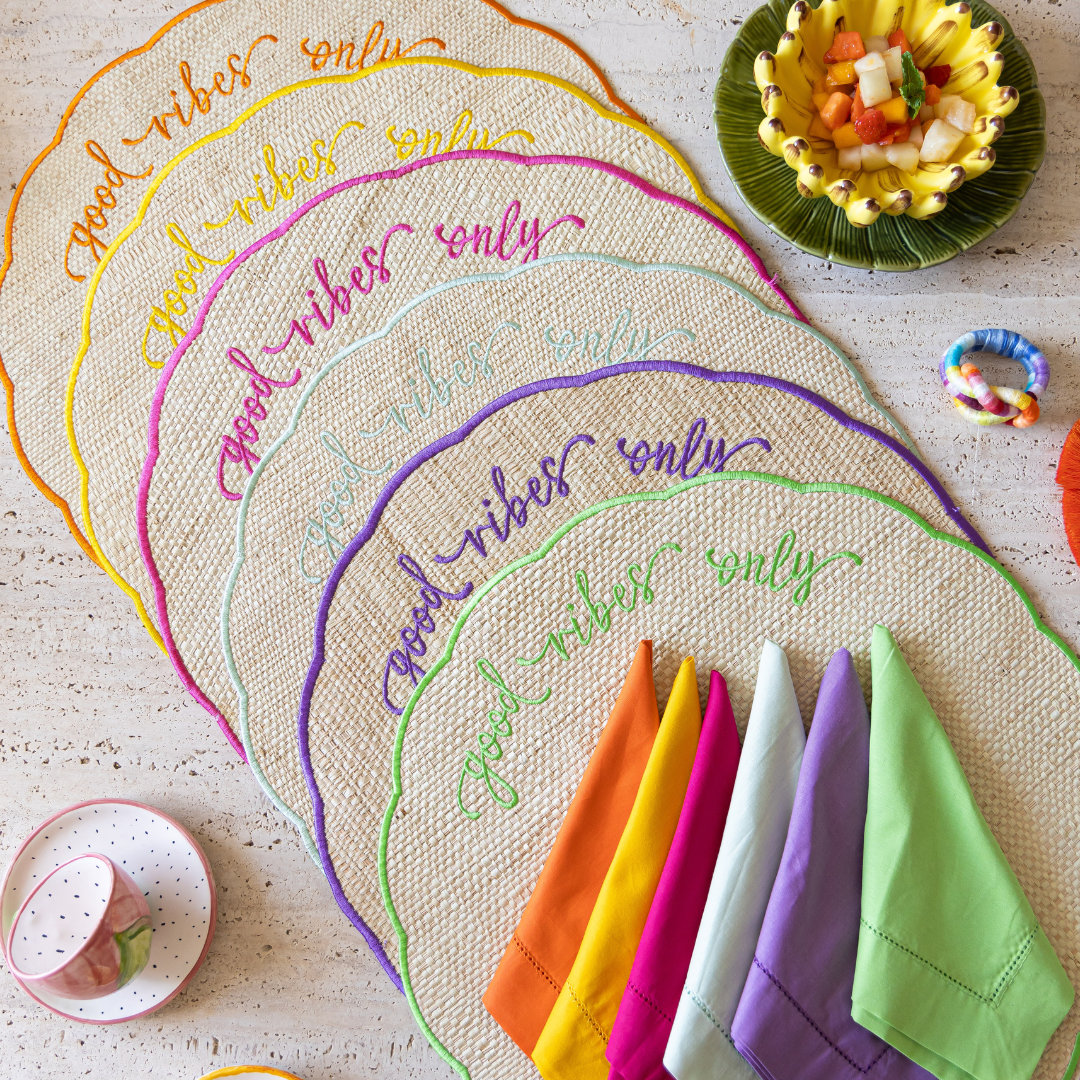 Conjunto 6 Peças Jogo Americano Colorido Palha Good Vibes - Sem Guardanapo