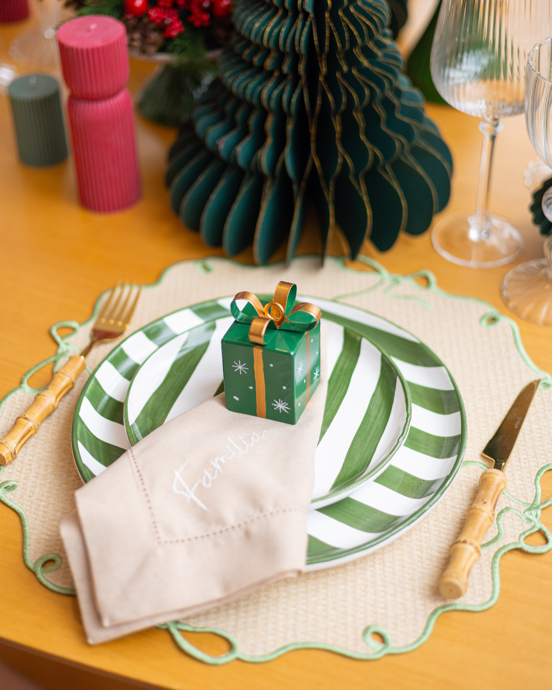 Jogo Americano Palha Laço Verde Menta - 4 Peças