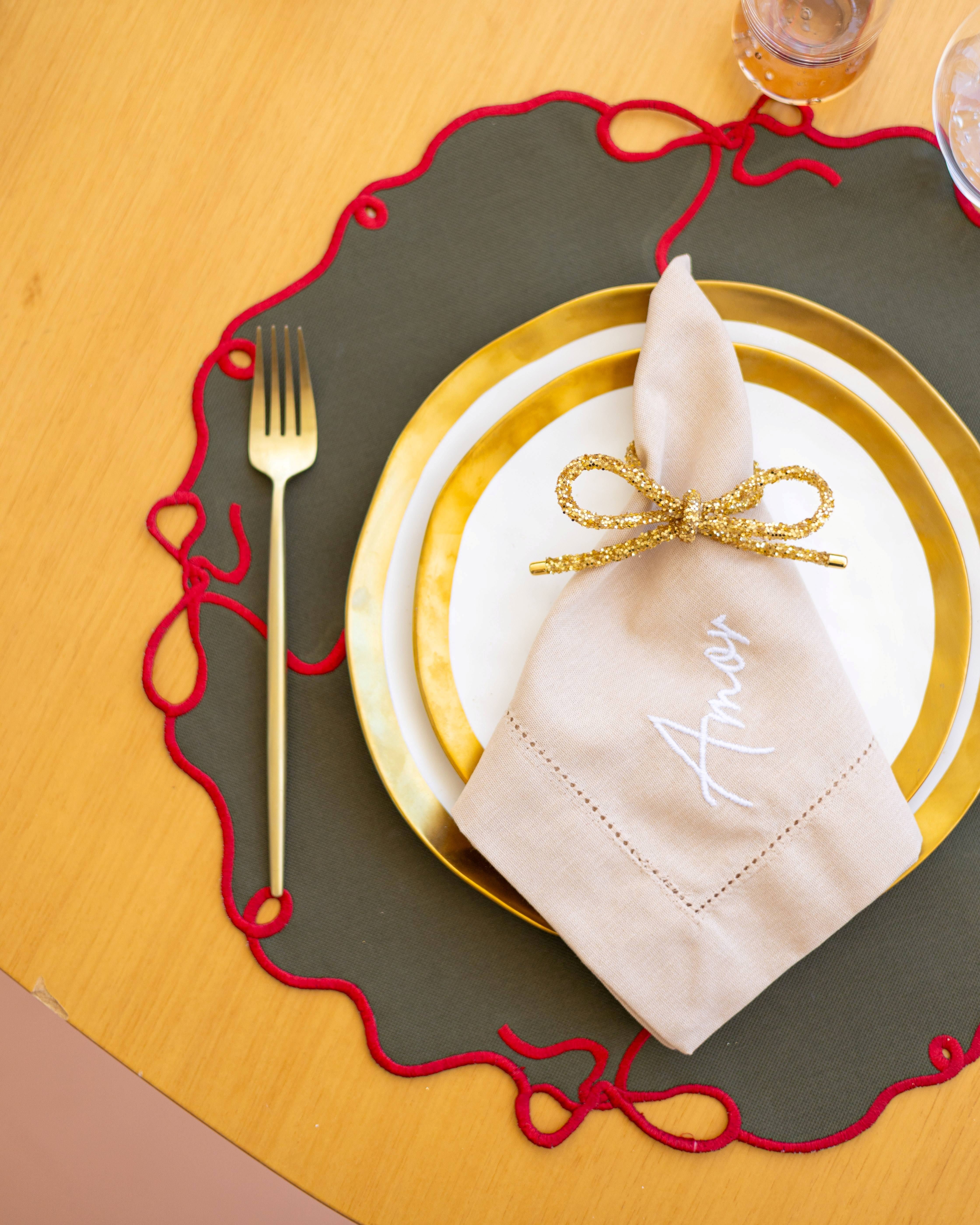 Jogo Americano Laço Dupla Face Verde/Vermelho - 4 Peças