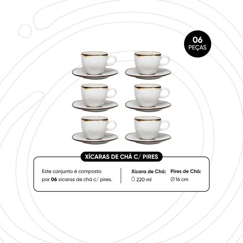 Jogo de 6 Xícaras Grandes 220 Ml Com Pires Ryo Maresia