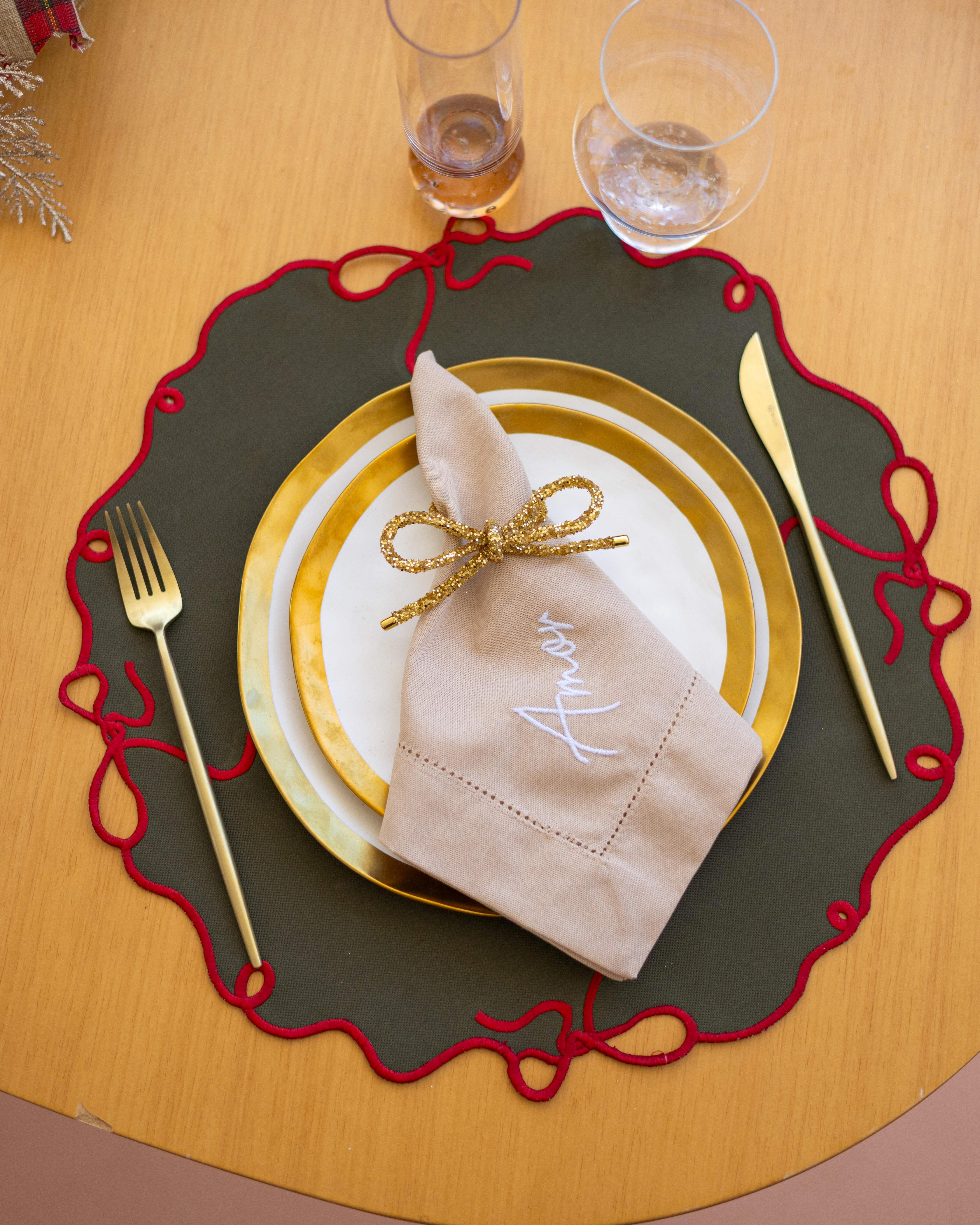 Jogo Americano Laço Dupla Face Verde/Vermelho - 4 Peças