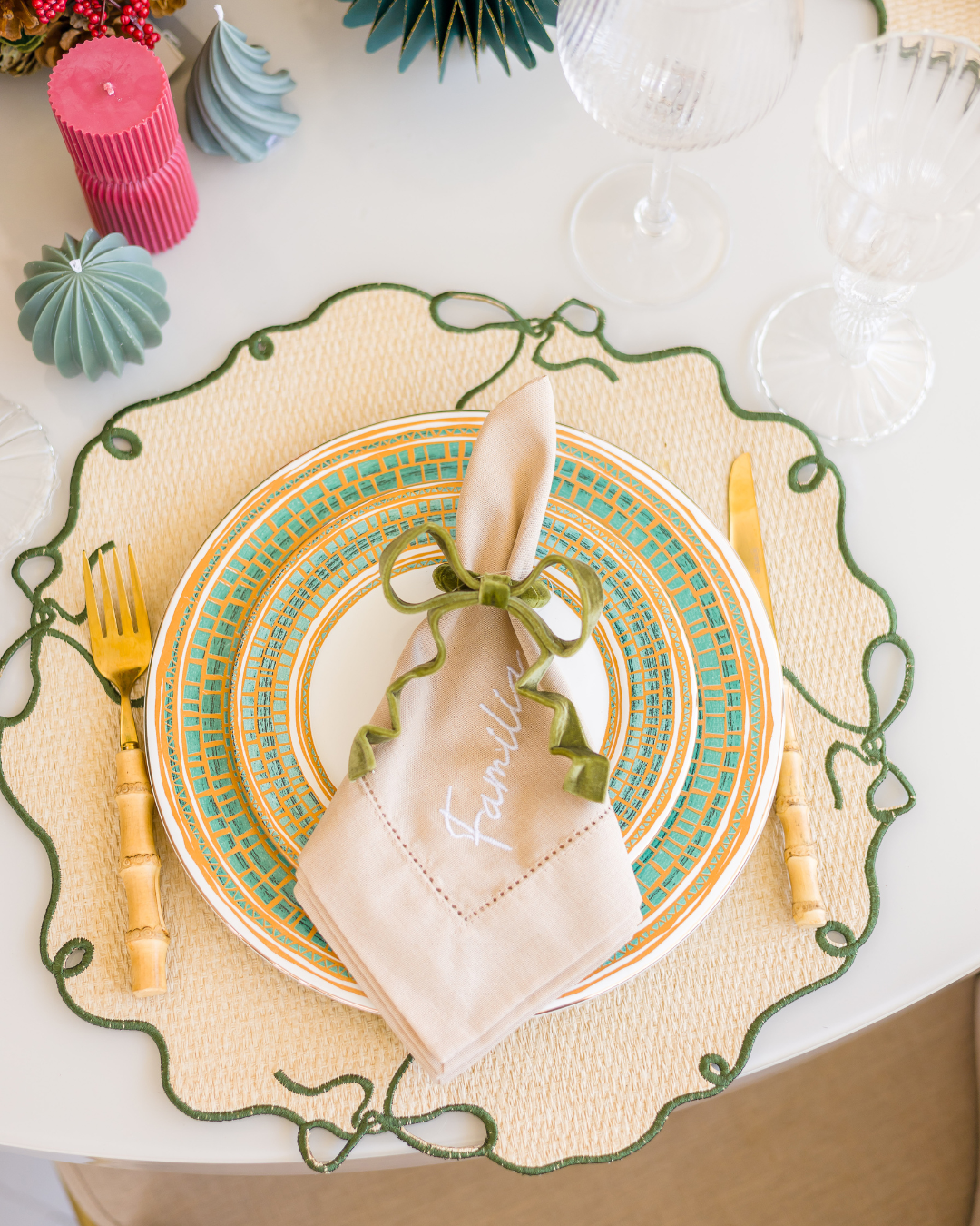 Jogo Americano Palha Laço Verde Oliva - 4 Peças