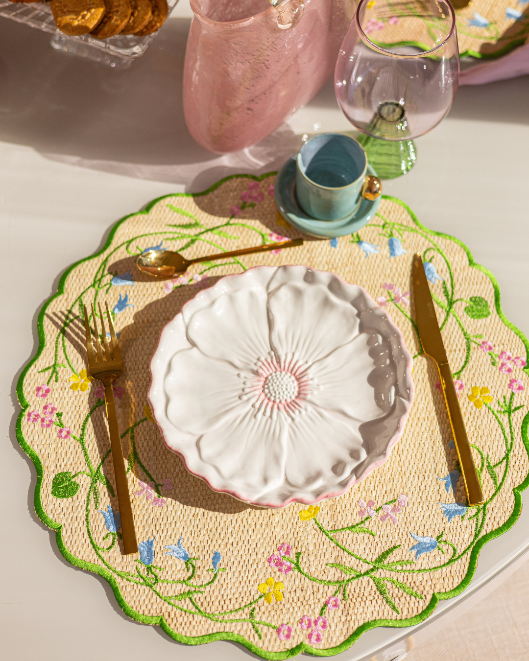 Conjunto 4 Peças Jogo Americano Palha Floral Green