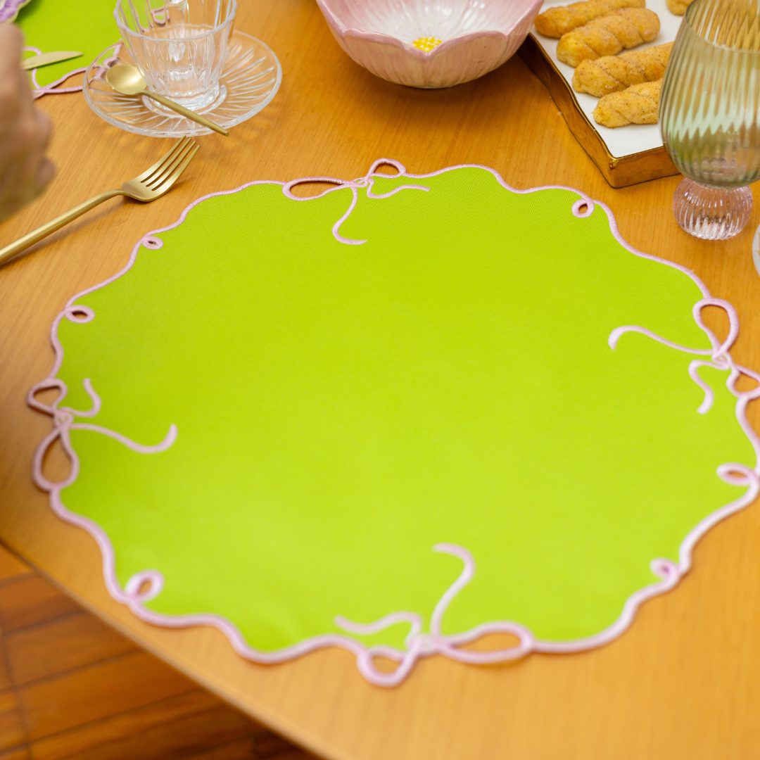 Jogo Americano Laço – Verde com Rosa (4 peças)